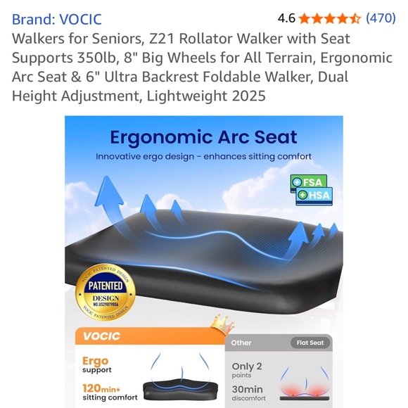 VOCIC Walkers for Seniors, Foldable Walker - Picture 3 of 9